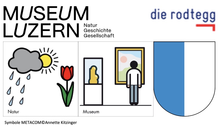 Logo Luzerner Museen ergänzt mit den Symbolen für Natur und Museum und Logo Rodtegg