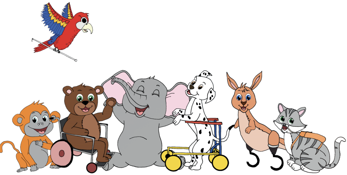 Das Bild zeigt als Comic verschiedenen Tiere mit einer Beeinträchtigung.