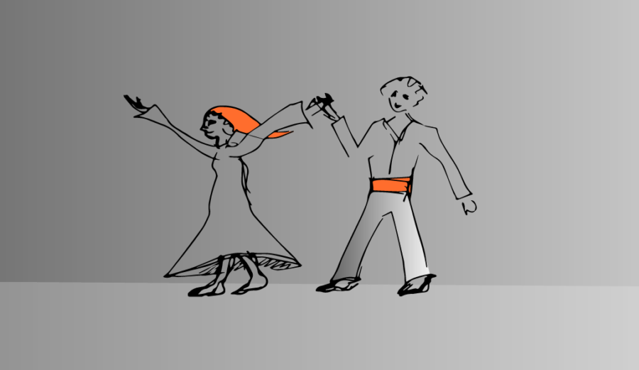 Skizzenhafte Zeichnung von zwei Personen am Tanzen