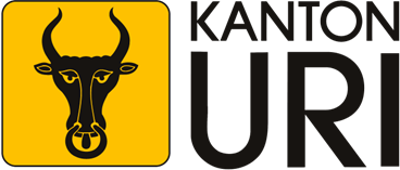 Logo des Kantons Uri mit dem schwarzen Uristier auf gelbem Hintergrund auf der linken Seite und der Aufschrift Kanton Uri rechts davon