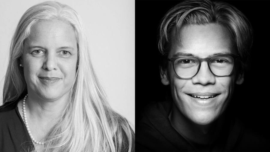 Auf dem Bild sind Portraits von Kommunikationstrainerin Andrea Schläfli und Jungjournalist Luc Marolf.